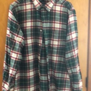 Green, red and white flannel shirt